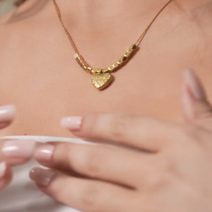 Statement Gold Bar Hearty Necklace - 18K Gold Plated