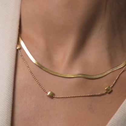 Layered Herringbone Chain Necklace - 18K Gold Plated
