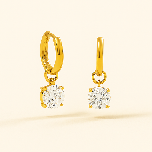 Pluna Hoop Solitaire Earrings - 18K Gold Plated